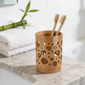 Porta-Escovas de Dente de Bambu com Furos