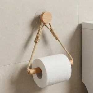 Suporte de Papel Higiênico de Madeira com Adesivo para Parede
