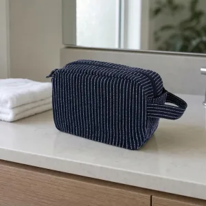 Bolsa de cosméticos grande listrada para produtos de higiene pessoal