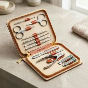 Conjunto Profissional de 12 Ferramentas de Manicure e Pedicure em Aço Inoxidável