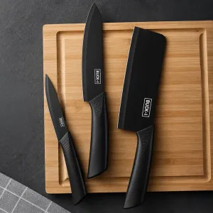 Conjunto de 3 facas de cozinha pretas em aço inoxidável