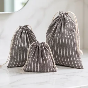 Bolsa de armazenamento de maquiagem para viagem em algodão e linho, necessaire de cosméticos com cordão