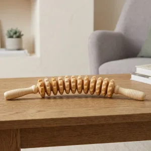 Massageador Manual Curvo de Madeira com Rolo para Pontos-Gatilho e Alívio Muscular