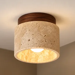 Foco de Teto LED Embutido em Madeira e Pedra