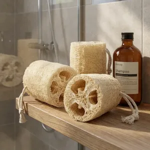 Conjunto de 3 esponjas esfoliantes naturais de bucha egípcia para o corpo no duche