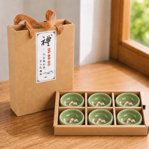 Conjunto de 6 chávenas de chá chinesas Peixe Dourado