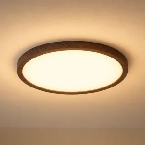 Lustre plafon minimalista de anel de madeira com luzes de teto LED ajustáveis
