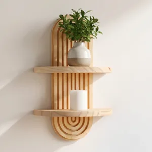 Prateleira de parede em madeira para plantas e decoração de casa