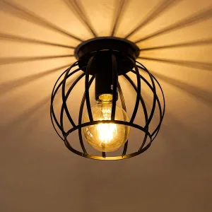 Lustre Individual Moderno de Ferro em Gaiola de Montagem Rente com Luzes LED de Teto