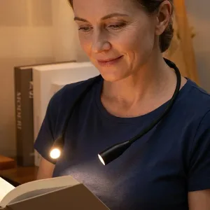 Lâmpada LED ajustável para livros, luz de leitura de pescoço vestível com braços flexíveis para idosos