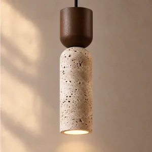 Lustre Individual de Pedra em Estilo Japonês, Candeeiro de Teto Pendente LED Longo