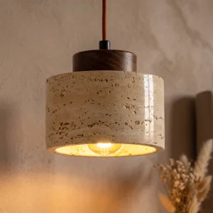 Candeeiro Suspenso Moderno de Pedra e Madeira com Luzes LED de Teto