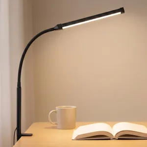 Candeeiro de secretária de leitura com pescoço de ganso, luz LED regulável com grampo