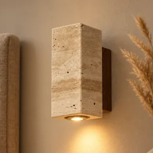 Aplique de parede moderno em travertino com LED branco quente para cabeceira
