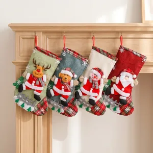 Conjunto de 4 Meias de Natal Fofas para Pendurar como Decoração de Casa