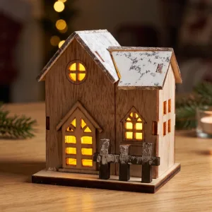 Decoração de Natal de casa de madeira com luz LED