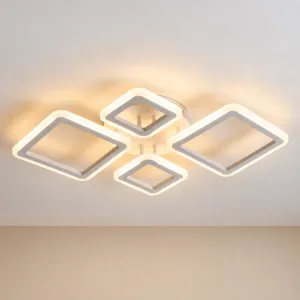 Lustre de teto nórdico moderno quadrado de sobrepor com LED dimerizável e controle remoto