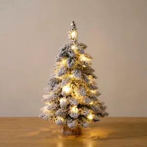 Mini Árvore de Natal de Mesa com Neve e Luzes LED