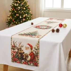 Caminho de mesa com tema de Natal e Pai Natal